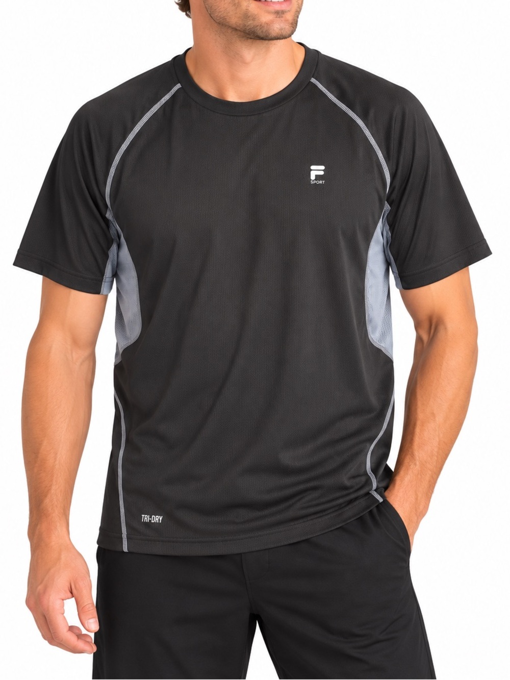 Fila Sport TruDry Fitted Men’s Small Black Gray Performance Shirt